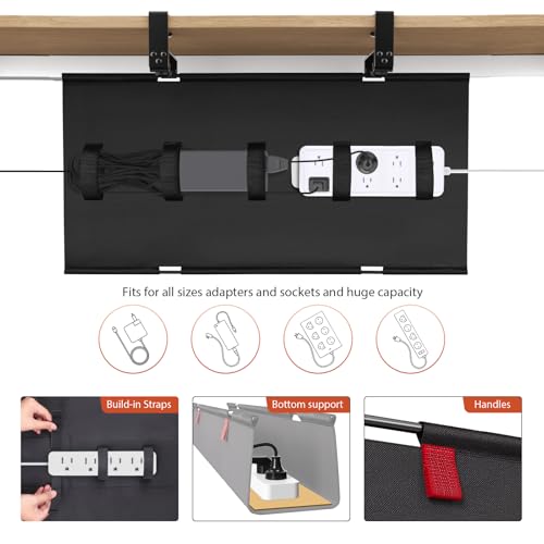 Univivi Kabelkanal Schreibtisch Schwarz, 70cm Ohne Bohren Kabelmanagement Schreibtisch Fexibel Oganizer, Klemmen/Schraubmontage, Stabiles Wasserfestes Kabeltray für Büro und Zuhause