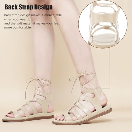 Image of HARENCE Summer Flat Sandals for Women: Comfortable Strappy Cross Lace Up Gladiator Flats Shoes Dressy Casual Non Slip Walking Sandal