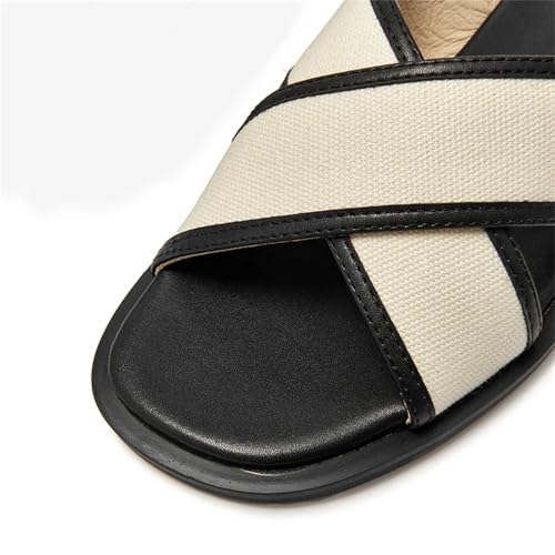 Women's Canvas Cross Band Slippers - Square Toe Mixed Color Summer Beach Flats4
