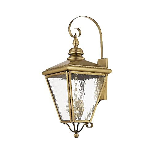 Image of Livex Lighting 2036-01 4-Light Outdoor Wall Lantern, Antique Brass | Transitional design