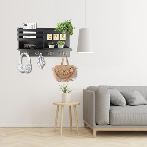 Key Holder Wall Mount, Solid Wood Key and Mail Organizer for Wall(Self Adhesive or Drill), 8 Hooks Key Rack for Entryway Hallway Bedroom Farmhouse Home Decor (Matte Black) - Image 6