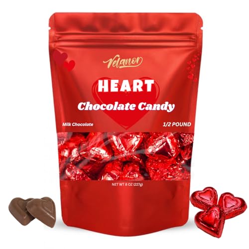 Milk Chocolate Heart Shaped Mini Rich Gourmet Individually Wrapped in Red, 24 Pieces 8 oz, Milk...