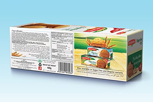 BRITANNIA Digestive Original Biscuits 14.11oz (400g) - Whole Wheat Flavor Cookies - Breakfast & Tea Time Healthy Snacks (Pack of 1)