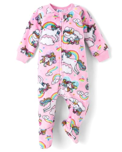 The Children's Place,Baby Girls,and Toddler Fleece Zip-Front One Piece Footed Pajama,Sparkle Pink Unicorn,3 Years