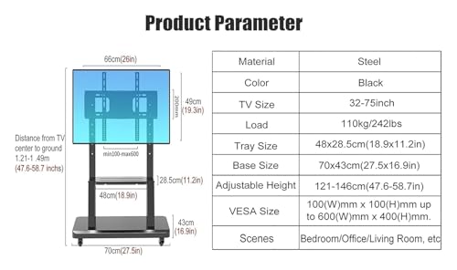 Soporte móvil para TV de 32-75 pulgadas con ruedas miniatura 2