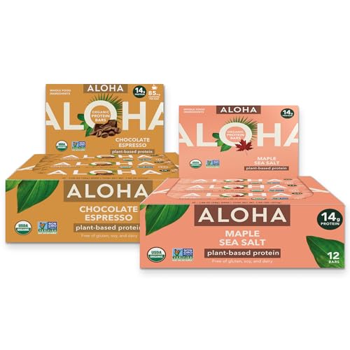 ALOHA Organic Plant-Based Protein Bars Bundle — Chocolate Espresso + Maple Sea Salt | 24 Bars (1.98oz, 12+12) | 14g Plant-Based Protein | Morning Coffee · Afternoon Snack · Desk Drawer | Vegan, Gluten image 2