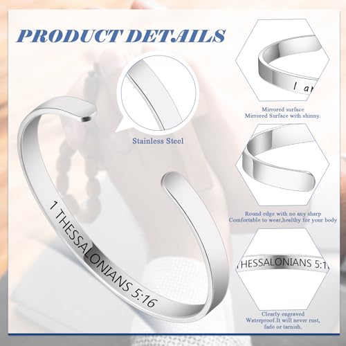 MTLEE 30 Pcs Inspirational Cuff Bracelets Bulk Gifts for Women Motivational Bible Verse Bracelet Silver Personalized3