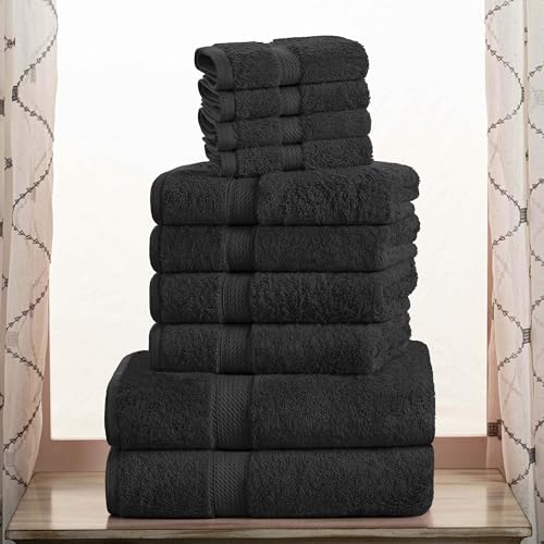 Luxury Heavyweight Egyptian Cotton Towels, Towel Set for Bathroom, Shower, Hotel, Plush, 800 GSM, Highly Absorbent and Ultra-Soft Towels, Bath Essentials, 10 Piece Assorted Towel Set, Black