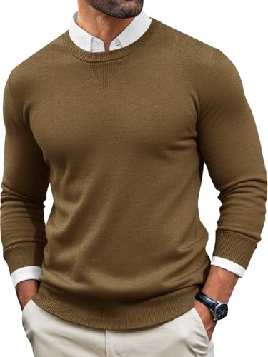 Image of Runcati Mens Crewneck Sweaters Casual Knit Lightweight Dress Sweater Long Sleeve Slim Fit Fall Winter Pullover