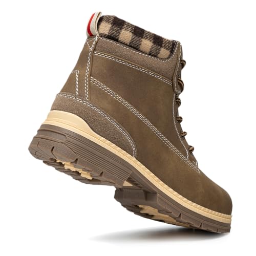 COTTIMO Snow Hiking Winter Boots for Women - Casual Brown Combat Work Boot - Non-slip Fur-Lined Ankle Boots - Fashion Boots Waterproof Leather Shoes3