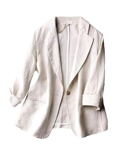 Linen Blazer Women Summer Spring Jackets For Women 2026 Casual 3/4 Sleeve Lightweight Business Work Linen Suits Blazers Jackets (Off-White, M)