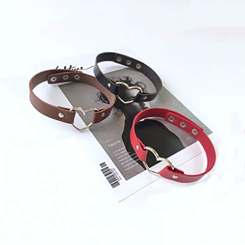 Jurxy 2 Stück Breit Lederhalsband Halskette Herz Form Damen Leder Choker Niet Halsband Gotik Punk Rock Lederband Einstellbar Kragen – Schwarz