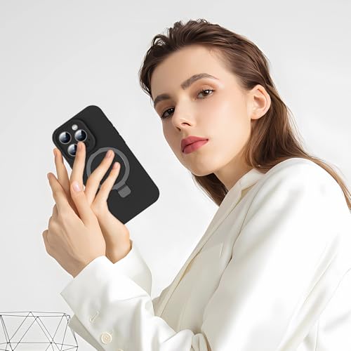 Mag-Ring Designed for iPhone 16 Pro Max Case, Liquid Silicone [Moisturizing Factor] Extreme Soft Slim Phone Case with Stand [Compatible with MagSafe] for 16 Pro Max 6.9 inch Men Women, Black