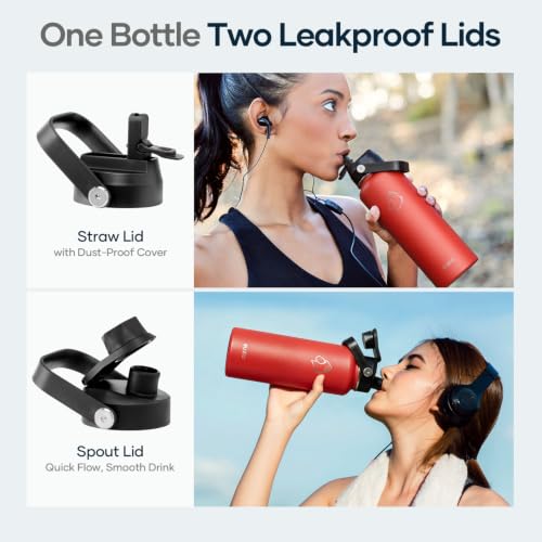 Image of BUZIO Triple Wall Vacuum Water Bottle with Dust-Proof Straw & Spout Lids