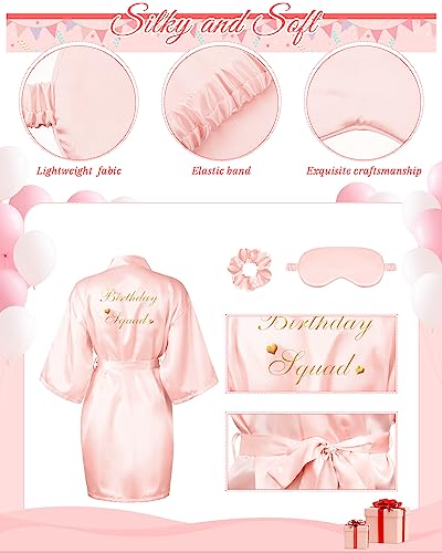 Image of Neer 21 Pcs Women Birthday Party Robe Set Queen Squad Kimono Satin Bathrobes with Eye Mask and Scrunchie for Birthday