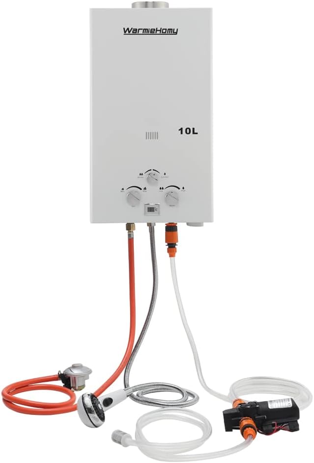 Gas Water Heater 10L Instant Gas Water Heater with 12V Water Pump Propane Portable Camping Shower for Outdoor Camping RV Trip Horse Washing