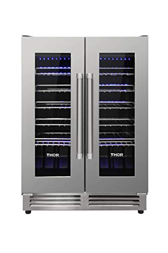 Thor Kitchen 42 Bottles Wine Cooler - Dual Zone Frost Free Wine Chiller Refrigerator - Suitable for 24 inch Space Under Counter or Freestanding