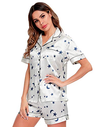 Image of SWOMOG Pajamas Set Short Sleeve Sleepwear Womens Button Down Nightwear Soft Pj Lounge