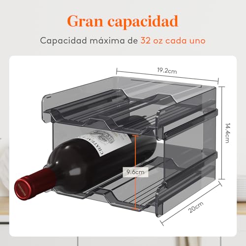 Lifewit Botellero apilable de plástico para Nevera, Armario, encimera, Soporte para Botellas de Vino, Organizador de Botellas de Agua para Nevera, despensa, Capacidad para 8 Botellas, Negro - imagen 4