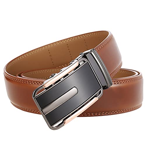 Men's Belt Automatic Buckle Genuine Leather Belts for Men Waist Strap Male Formal Belt (Color : Black, Size : 120 cm) (Brown 120 cm)2