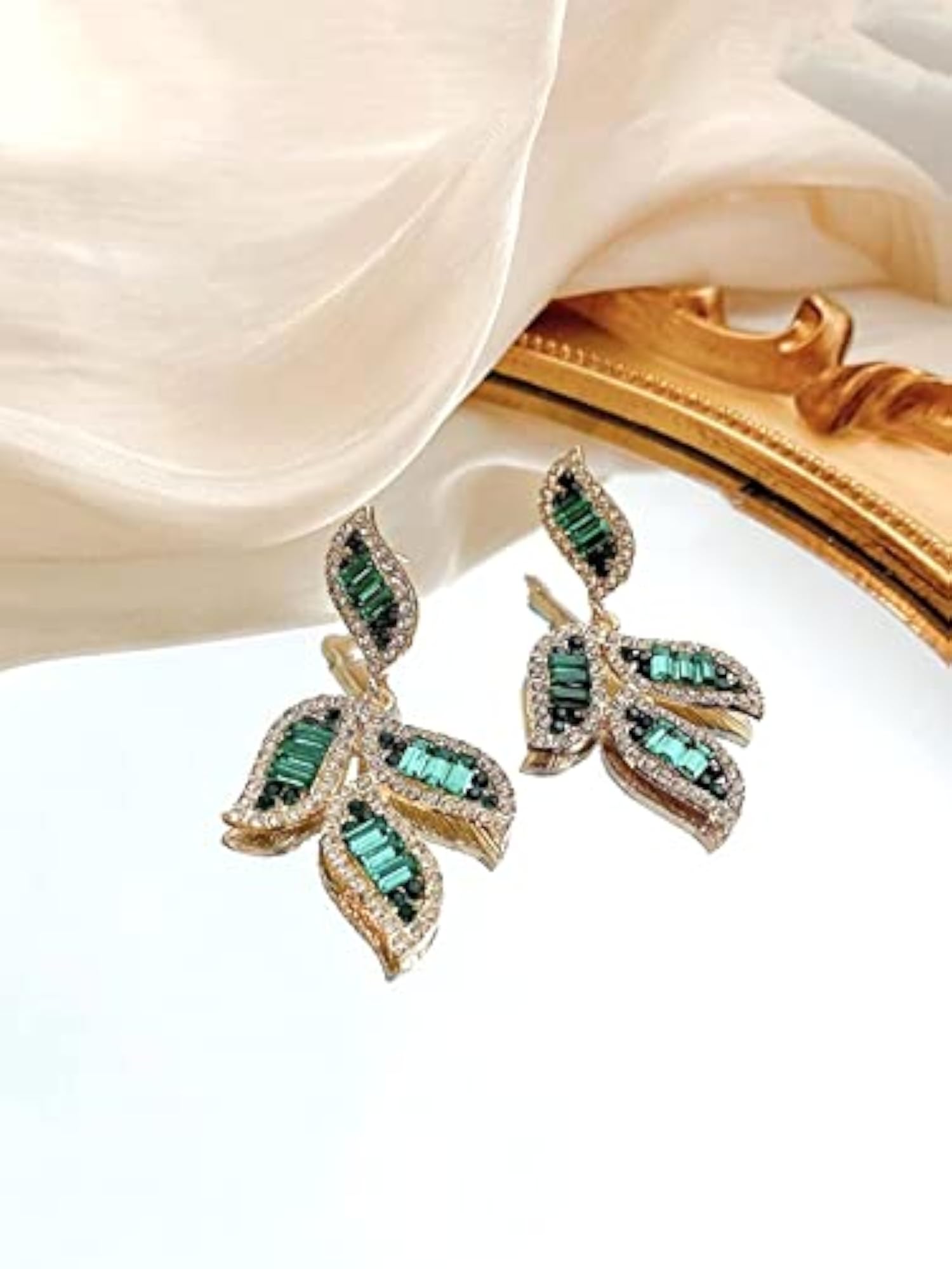 Crystal Studded Leaflet Dangle Earrings