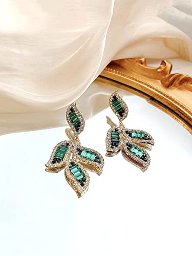 Crystal Studded Leaflet Dangle Earrings