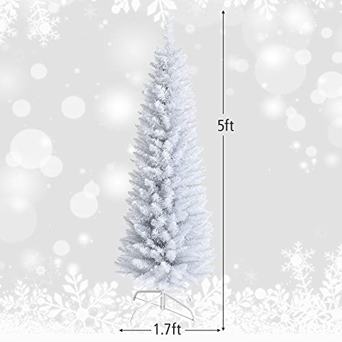 Giantex-5FT-Artificia-Pencil-Christmas-Tree-Realistic-Unlit-Pine-Tree-with-240-PVC-Needles-Folding-Metal-Stand-for-Indoor-Outdoor-Christmas-Decoration-White Giantex 5FT Artificia Pencil Christmas Tree Realistic Unlit Pine Tree with 240 PVC Needles Folding Metal Stand for Indoor Outdoor Christmas Decoration White