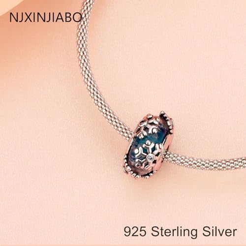 Image of Blue Snowflake Glaze Charms for Women Charm Bracelets, 925 Sterling Silver Mother's Day Halloween Birthday Christmas Jewelry Gift for Women