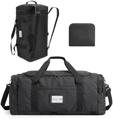 BAGSAMRT 60L Foldable Duffle Bag for Travel, Large Travel Duffel Bag for Men, 4 in 1 Travel Backpack, Carry on Weekender Bag, Black