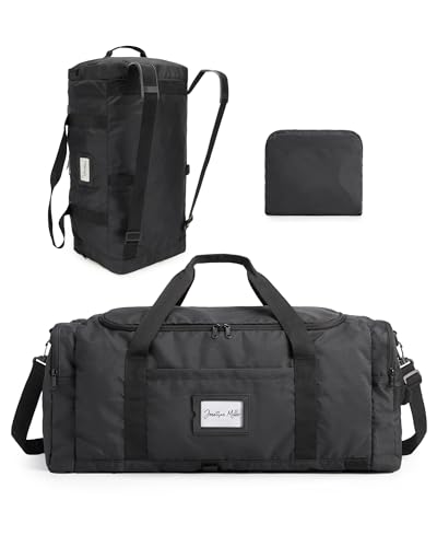 BAGSAMRT 60L Foldable Duffle Bag for Travel, Large Travel Duffel Bag for Men, 4 in 1 Travel Backpack, Carry on Weekender Bag, Black