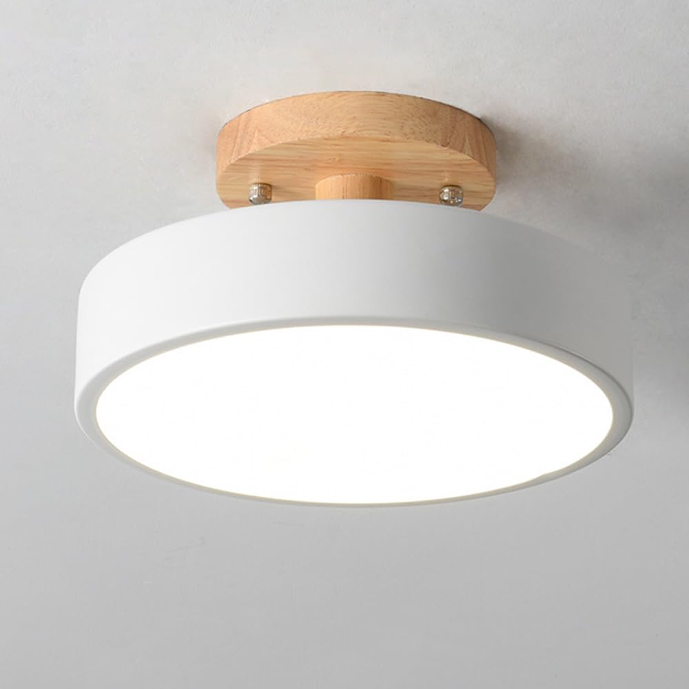 XINYASEE Modern LED Ceiling Lighting,Tri-Colour Dimmable Wooden Round Ceiling Lamp,Simple Metal LED Ceiling Light for Suitable for Bedroom, Living Room, Corridor, Balcony, Kitchen and More (White)