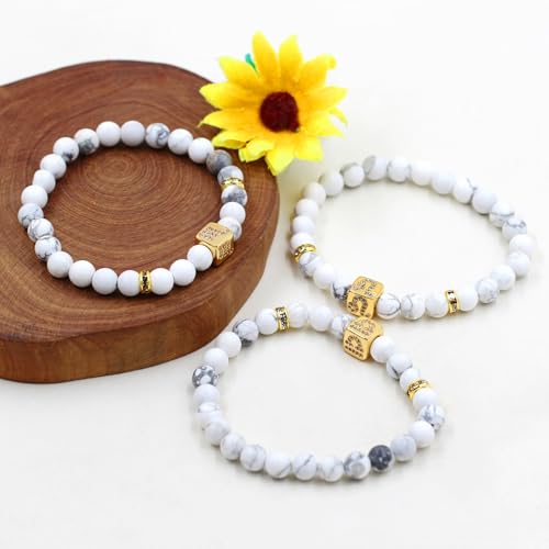 Image of Inlaid Zircon 12 Constellation Adjustable Stretch Bracelet - 6mm Frosted White Turquoise Beaded Bracelets for Women Men SJYA4647