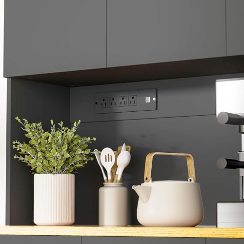 DIYART 71 Inch Black Pantry Cabinet with Power Outlet, Heavy-Duty Freestanding Kitchen Storage Organizer with Reinforced Frame, Pantry Hutch for Kitchen, Dining Room, Laundry Room