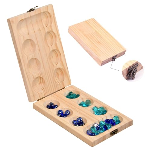 ZUNIPLEX Mancala Board Game Kalaha Board Game Folding Wooden Board