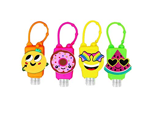 Generic 4 Pack Empty Kids Hand Sanitizer Travel Size Bottle and Keychain Holder-Refillable Bottles for Soap,Lotion,and Liquids-30 ML,1 oz Flip Cap Reusable Bottles with Keychain Carriers (neon)