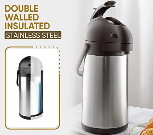 Garrafa térmica de café Airpot de 2,4 litros – Dispensador de café de aço inoxidável com bomba – Dis