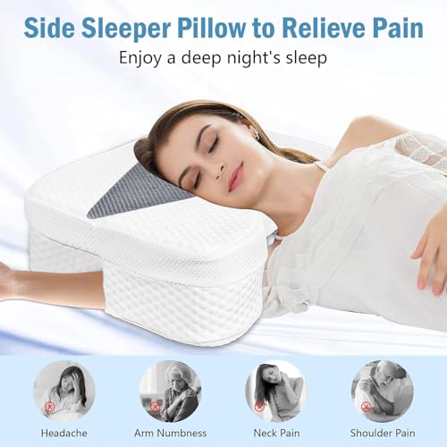 Image of Side Sleeper Pillow with Arm Holes, Memory Foam Pillow for Neck & Shoulder & Cervical Pain Relief, Ergonomic Arm Holes Positioner Cooling Bed Pillows for Side Stomach Sleeping (Black)