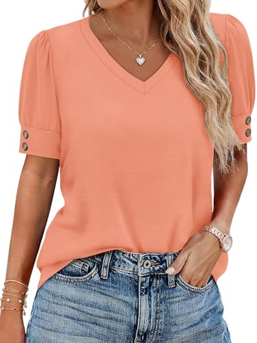 Cuptacc Tshirt Damen V Ausschnitt Bluse Damen Sommer Elegant Puffärmel Oberteil Casual Locker Basic Top