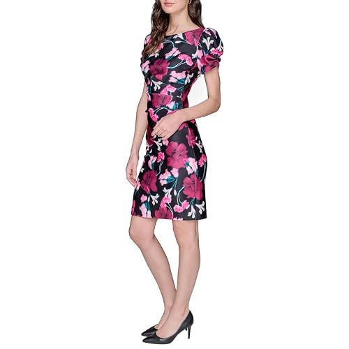 Image of KARL LAGERFELD Short Ruched Sleeve Jewel Neck Sheath Mini Dress