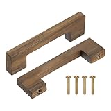uxcell 4Pcs Wood Drawer Pulls, 4 Inch Hole Center Square Wooden Drawer Pulls Cabinet Handles with Screws for Kitchen Dresser Wardrobes Door Cupboard, Dark Walnut