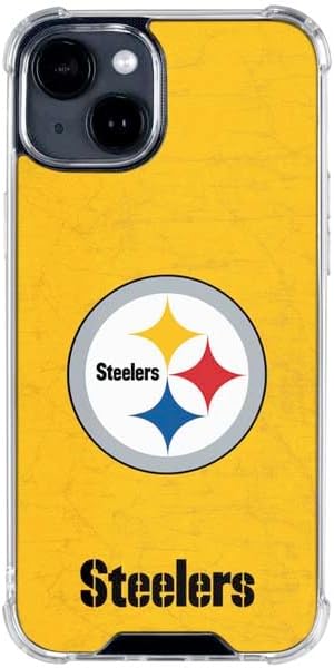 Skinit Clear Phone Case Compatible with iPhone 14 Plus - Officially Licensed NFL Pittsburgh Steelers - Alternate Distressed Design