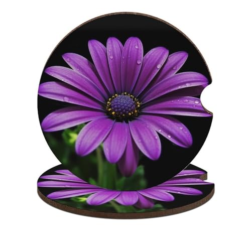 Portavasos para autos, Pack de 2, Madera, Diseño Daisy miniatura 1