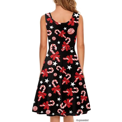 Image of Women Stylish Tank Dresses Sleeveless Round Neck Midi Casual Dress with Pocket for Summer
