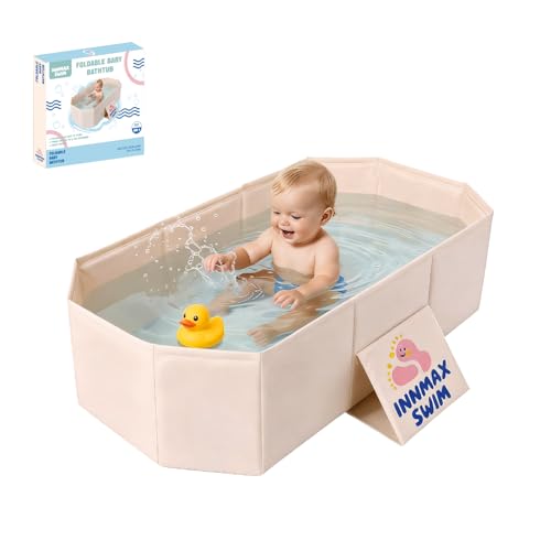 Foldable Baby Bath tub Collapsible Non-Slip Shower Tray for Kids Portable Toddler Bath Tub with Drain Plug All-in-One Design Bathroom Baby Bathtub