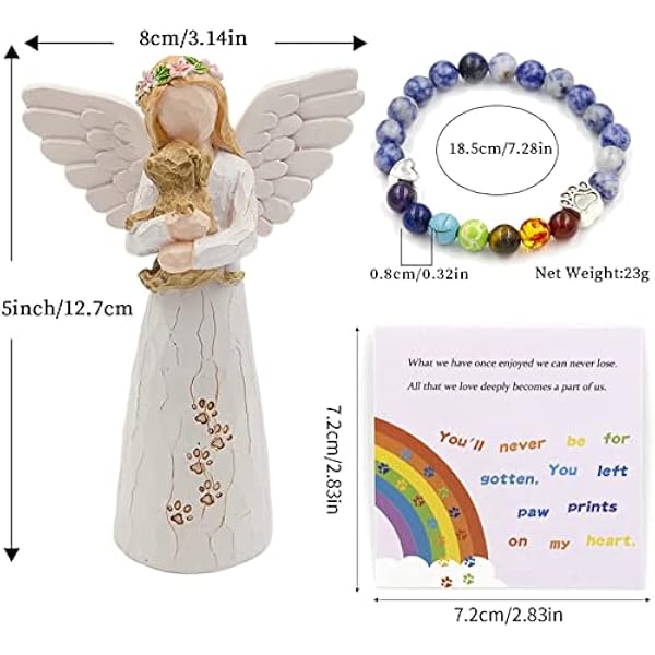 AUKEST Hond Memorial Gifts, 5 "Hond Gedenktekens Huisdier Verlies Geschenken Overleden Hond Giften, Angel Beeldjes Hond Herdenking Gift Met 7 Chakra Pet Memorial Rainbow Bridge Armband