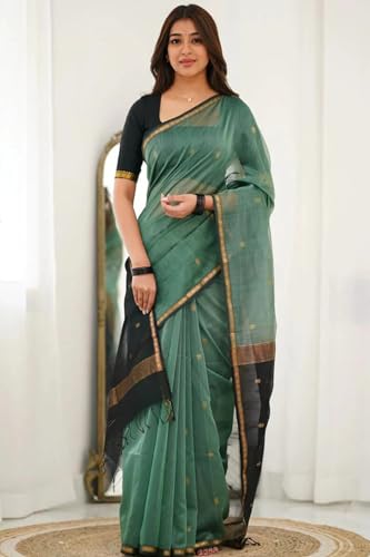 Image of Women's Cotton Soft Silk Sarees | Jamdani Cotton Saree With Attach Unstitched Blouse Piece