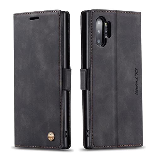 QLTYPRI Case for Samsung Galaxy Note 10 Plus Vintage PU Leather Wallet Case [Card Slot] [Kickstand] [Magnetic Closure] Shockproof Flip Cover Compatible with Samsung Galaxy Note 10 Plus - Black