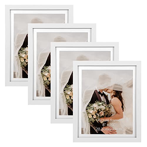EXYGLO Marcos de Fotos 20x25 cm, Blanco Hecho de Madera Marco Juego de 4 para Fotos de 25x20 con Marco o de 23x28 sin Marco, para Decoracion en la Pared o en la Mesa Cover