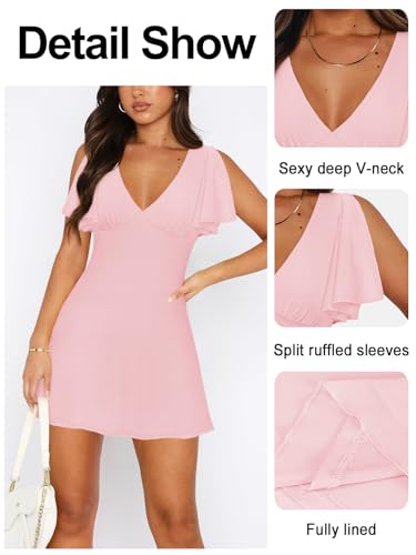 Image of MIYIEONZ Mini Dresses Sexy Short Summer Wedding Guest Dress Light Pink L