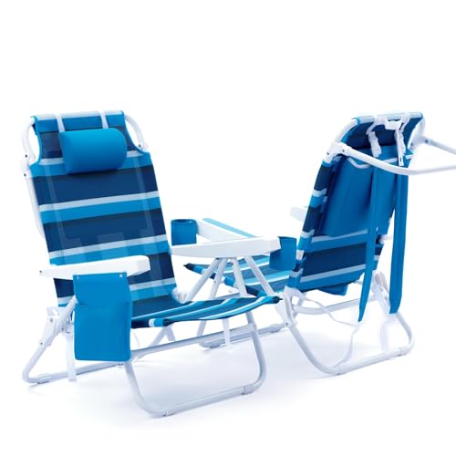 Beach Chair 2 Pack, Silla de Playa Reclinable de Tela Mesh con 5 Posiciones, con Correas Mochila, Bolsa Térmica y Portavasos para Aire Libre miniatura 1